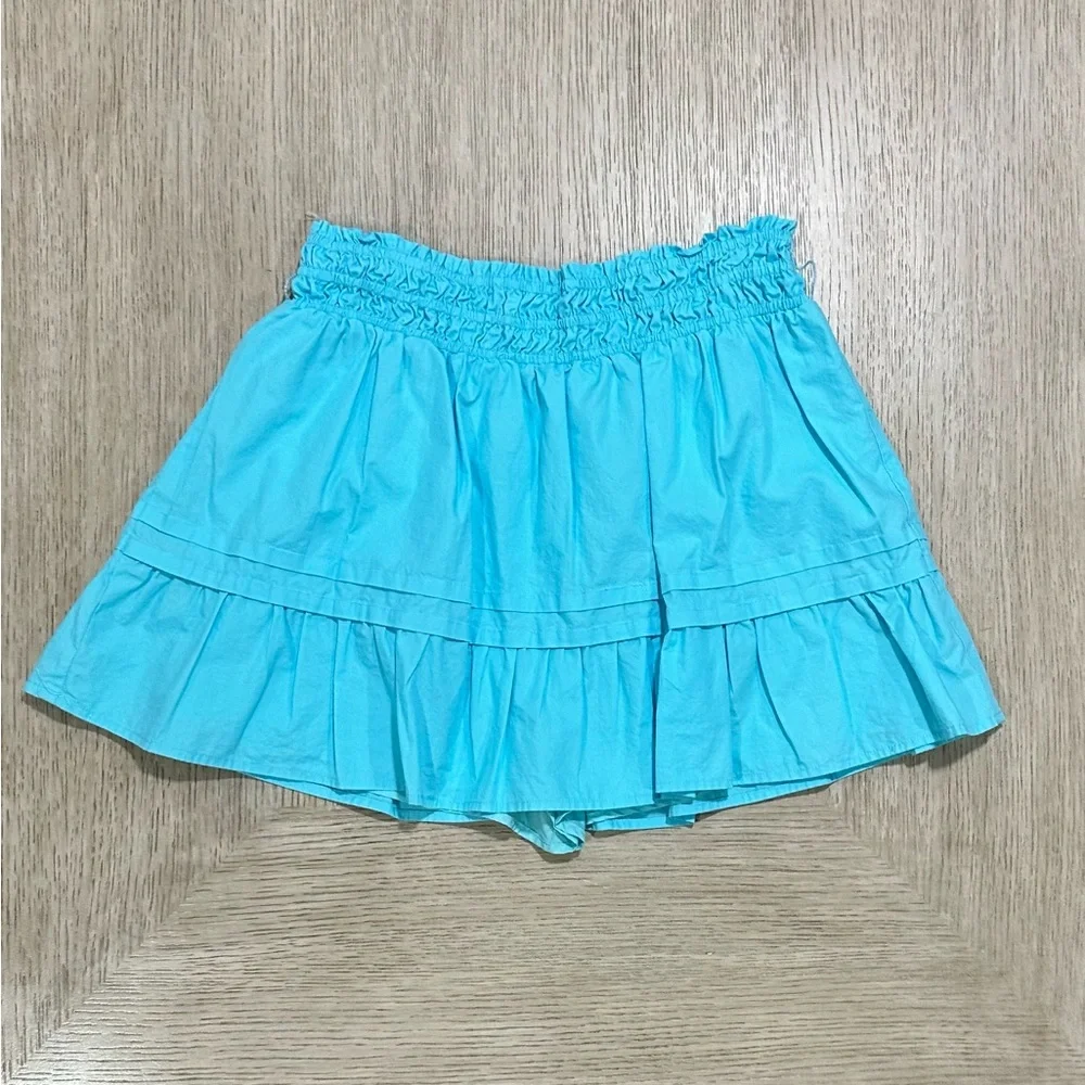 Day + Moon. Smocked Waist Tiered Mini Skirt/skort - Aqua Blue (Medium) - Picture 5 of 10